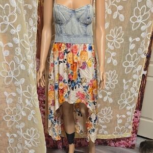 Denim Floral High Low Dress